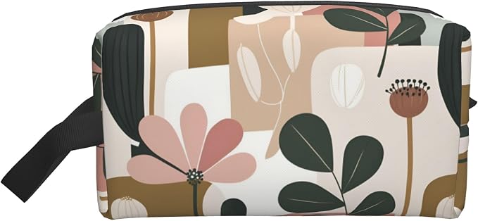 Abstract Floral Makeup Bag - Durable 600D Oxford Fabric Travel Cosmetic Bag, Shockproof Foam Padded Toiletry Organizer for Gym & Daily Use 10x6.2x4.9 Inch