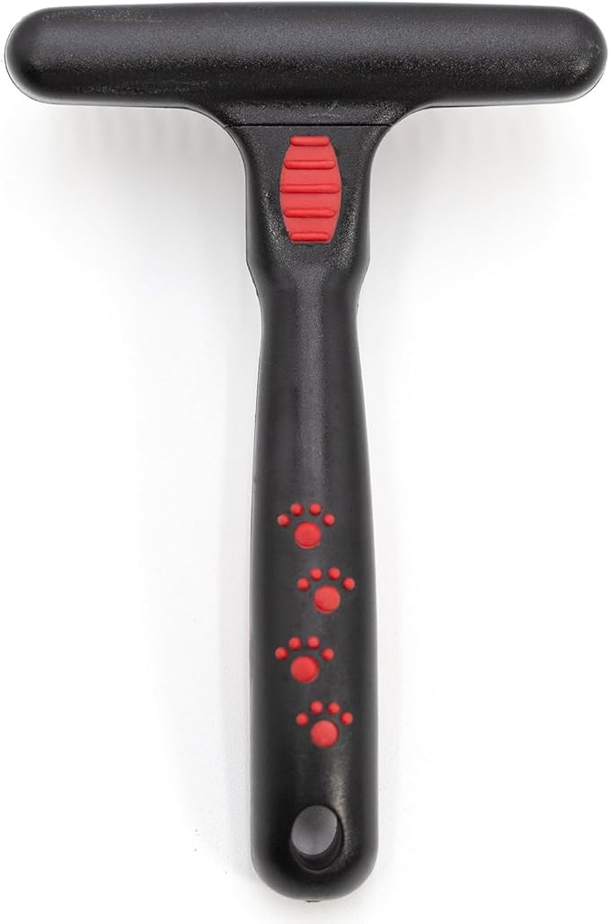 Jeffers Pet Magic Spring Undercoat Rake, Black & Red, 20 Long Pins - Rotating Retractable Teeth for Dogs, Cats - Grooming Tool for Shedding, Detangling, Removing Fur and Mats - Black Red