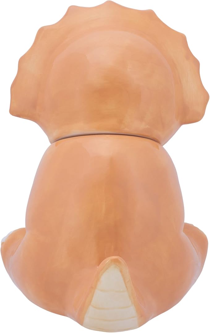 Dolomite Ceramic 9.9 x 9.6 Everyday Cookie & Candy Jar with Airtight Lid: Perfect for Kitchen Canisters, Pet Treat Containers & Decorative Storage, Tan Triceratops Dinosaur