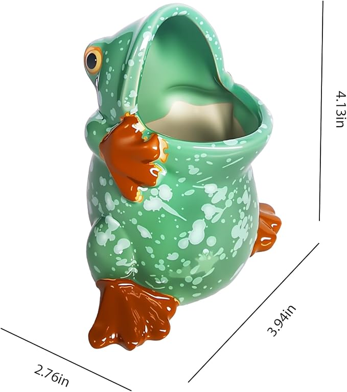 Ceramic Frog Shaped Pen Pencil Holder for Desk Decoration Accessories Frog Decor Makeup Brush Pen Cups Succulent Plant Pot Office School Ideal Gifts for Women, Mom or Birthdays
