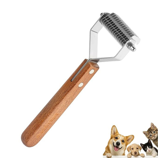 Medium single-sided Handmade Wooden Dog & Cat Comb - Natural Deshedding Brush, Gentle Dematting Rake for Undercoat, Effective Grooming Tool for Long & Short Haired Pets