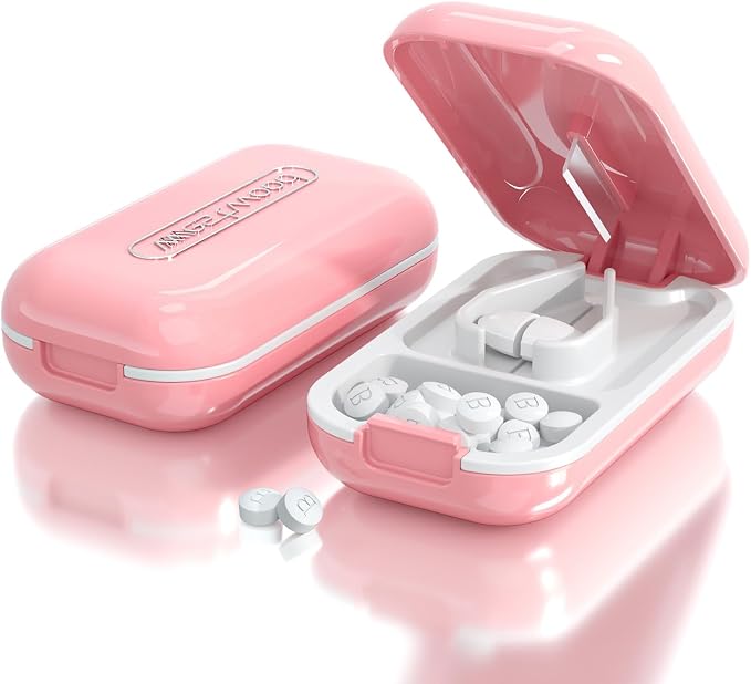 DUBSTAR Pill Cutter Splitter for Small and Tiny Large Pills Portable Pink | Pill Cutters with Removable Silicone Pad, Tablet Splitters Cuts Vitamins Tablets for Purse Pocket