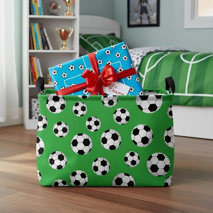 Kid Cute Rectangle Storage Basket Bin, Soccer | Baby Toy Clothes Storage, Nursery Playroom Bedroom Decor