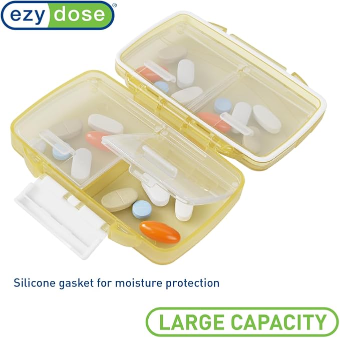 Ezy Dose Moisture-Proof Travel Pill Case, 4 Compartments, Cream, Small | Moisture-Proof Pill Case, Medicine Planner, Vitamin Organizer Box, Travel-Friendly, Latch-Closure to Secure Contents