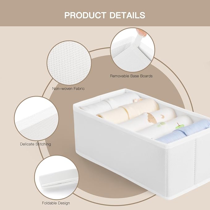 Drawer Organizer Clothes, 10 Pack Dresser Organizer for Baby Clothes, Underwear, Sock- Foldable Closet Organization and Storage Dividers Bins for Nursery, Bedroom (White)