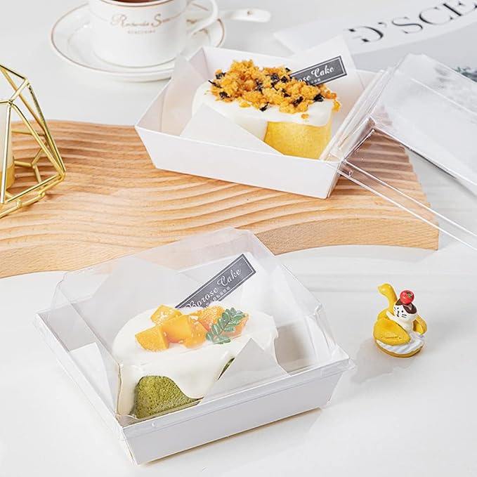 ZORRITA 100 Pack 5 Inch Paper Charcuterie Boxes with Clear Lids, White | Small, Square, To Go Food Containers, Bakery Boxes, For Mini Cake, Desserts, Cookies, Sandwiches, Strawberries
