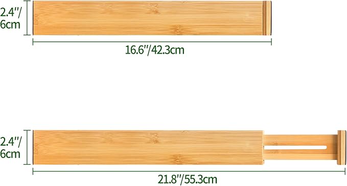 VaeFae 60-Pack Adjustable Bamboo Drawer Dividers, Expandable Drawer Organizer for Kitchen Utensils, Clothes, Bathroom, Office – Fits Drawer Interiors 16.6" to 21.8"