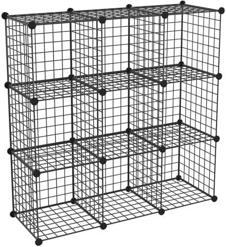 HUBSON Wire Cube Storage Organizer, Book/Toy/Craft/Potted Plants and petCloset Organizers and Storage Shelves, 9-Cube Freely Combinable Metal Grids Storage Shelf,Black Iron