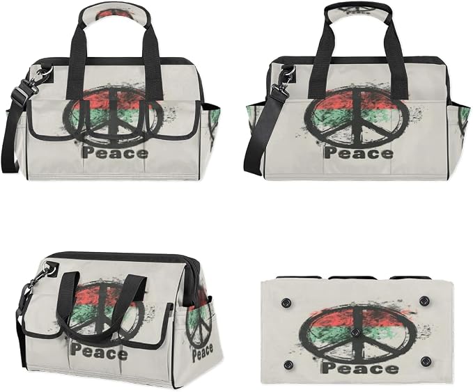 Peace Sign Heavy Duty Tool Bag 14.8 Inch Peace Symbol Portable Soft Tool Box Organizer Storage with Adjustable Shoulder Strap