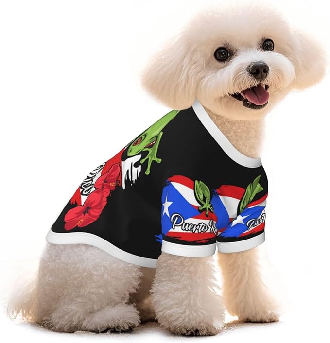 Puerto Rico Frog Flag Dog Shirt Pet Cotton T-Shirt Soft Dog Clothes