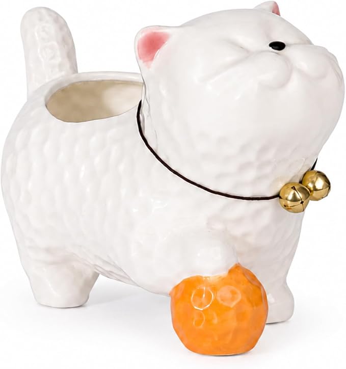 Ceramic Cat Shaped Pen Pencil Holder for Desk Decoration Accessories Cat Decor Makeup Brush Pen Cups Office School Ideal Gifts for Women, Mom or Birthdayscr
