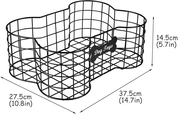 Metal Dog Toy Basket,Iron Wire Dog Toy Bin,Dog Bone Shaped Basket,Puppy Toy Stuff Organizer,Sturdy Dog Storage for Dog Toys,Harness,Leash,Blanket,Snacks,Accessories-Black