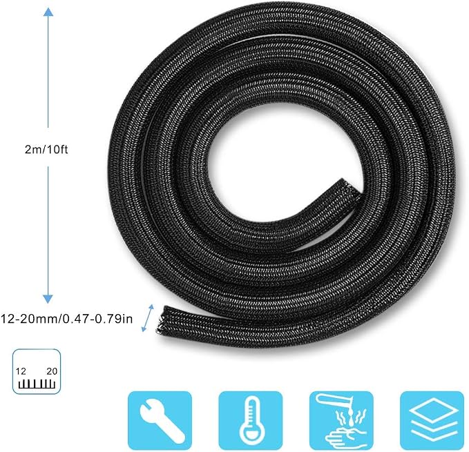 AGPTEK Cable Sleeve, 10ft - 4/5 inch Cable Management Cord Hider, Black | Desk Cord Cover Organizer Wire Hider for Office Computer TV Wire Loom Tubing Pet-Proof Cord Protector from Cat Dog Chewing
