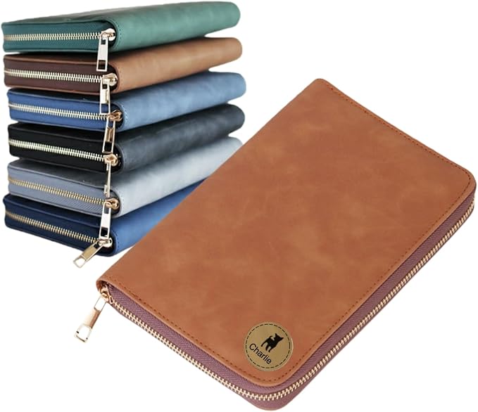 TSD Custom Pet Health Record Holder Bag Personalized Vaccine Card Wallet Engraved with Pet Name A6 Leather Pouch for Dog Cat Vet Travel Organizer