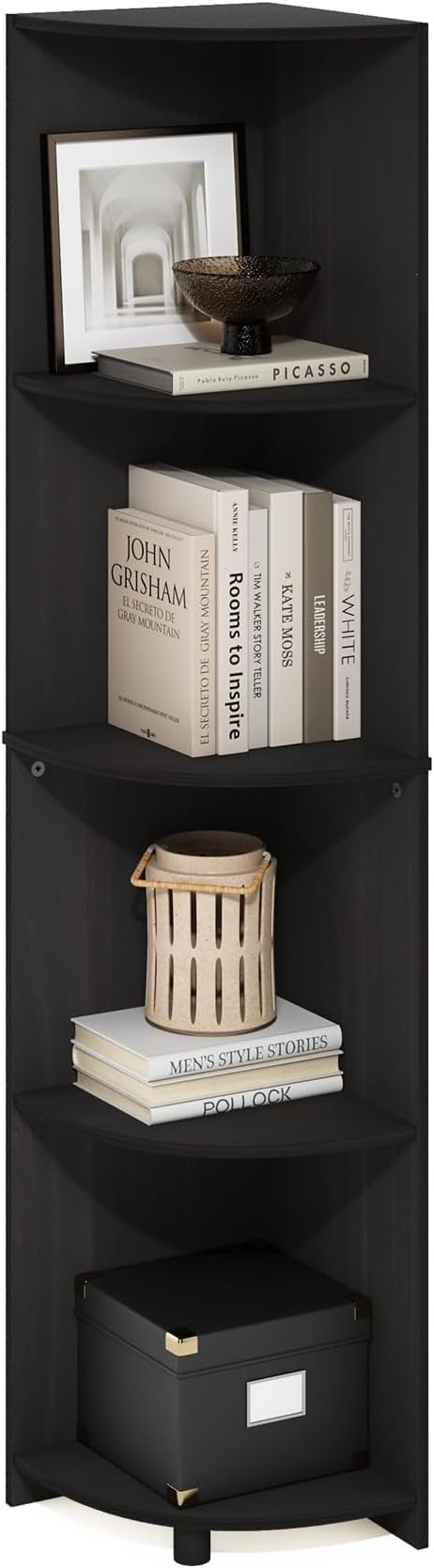 Furinno ECON Corner Shelf, 4-Tier Corner Book Shelf, Storage Shelves, Display Rack, Bookshelf, for Organization and Storage, Living Room, Home Office, Espresso