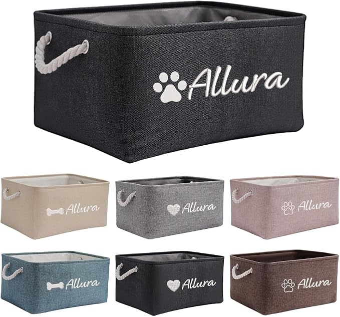 Custom Embroidered Collapsible Storage Baskets with Pet's Name/Text,Personalized Storage Bin Organizer with Handle,Storage Box for Dog Cat Toys,Clothing,Blankets