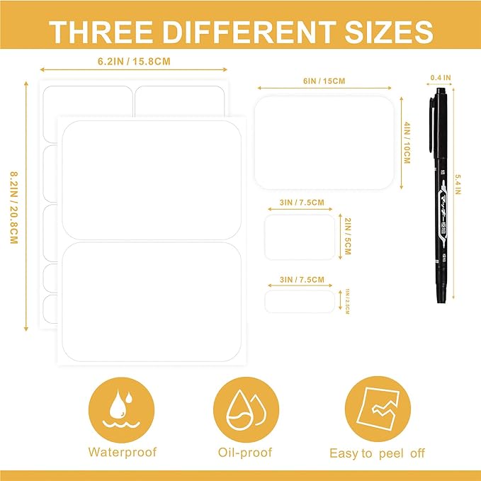 160 Pcs Storage Bin Labels with Marker, Removable No Residue Tear Resistant Matte White Blank Labels, Three Sizes for Home School Business Organization (3 Sizes)