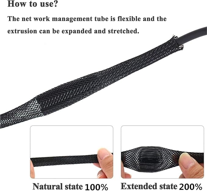 25ft - 1/4 1/2 Inch Cable Management Sleeve Protector,Wire Loom PET Expandable Wire Sleeving for Office TV Computer Home Theater Engine Bay Cord Organizer,Protect Cables from Pet Cat Dog Chewing,Black