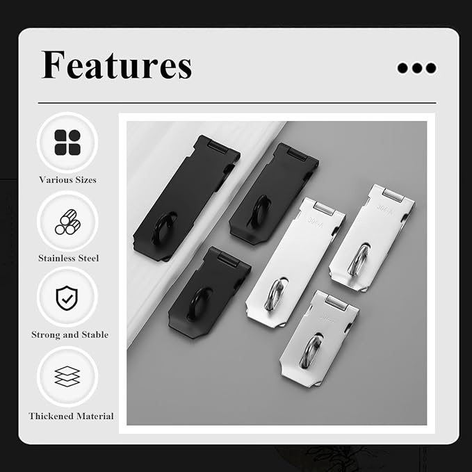 2 Pack 4 Inch Black Door Padlock Hasp, Stainless Steel Shed Gate Lock Latch, Heavy Duty Security Lock with Screws, for Cabinet, Pet Cage, Crate, Fence, Window, External Doors