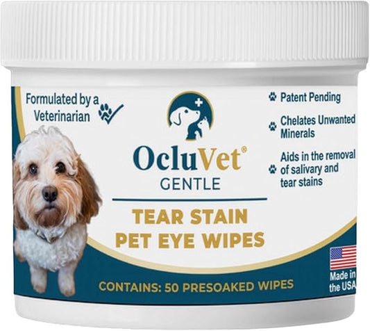 OcluVet Tear Stain Wipes for Dogs, Cats and Horses, Gentle Non-Stinging Pet Eye and Face Cleaning Wipes with EDTA, Tear Stain Remover, 50 Count