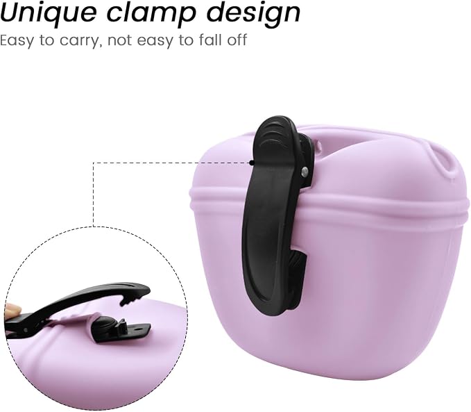 AUDWUD Silicone Dog Treat Pouch with Clicker Magnetic Closure Secure Clip | Upgraded clip keeps your treat pouch secure during training.Magnetic closure allows fast one hand access.Includes dog click