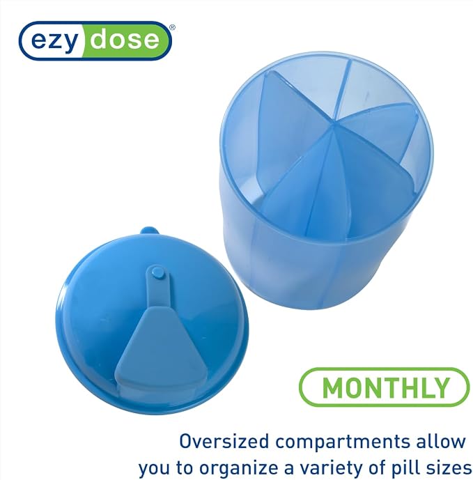 Ezy Dose 30-Day Vitamin Organizer, 6 Large Compartments, Blue, BPA-Free | Monthly Storage System Features Spacious Sections for Supplements, 6 Large Compartments for Organized Daily Routines