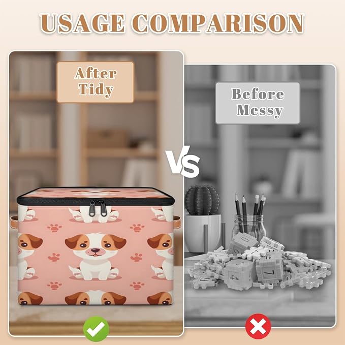 Cute Puppy Dog Storage Box with Zipper Lid