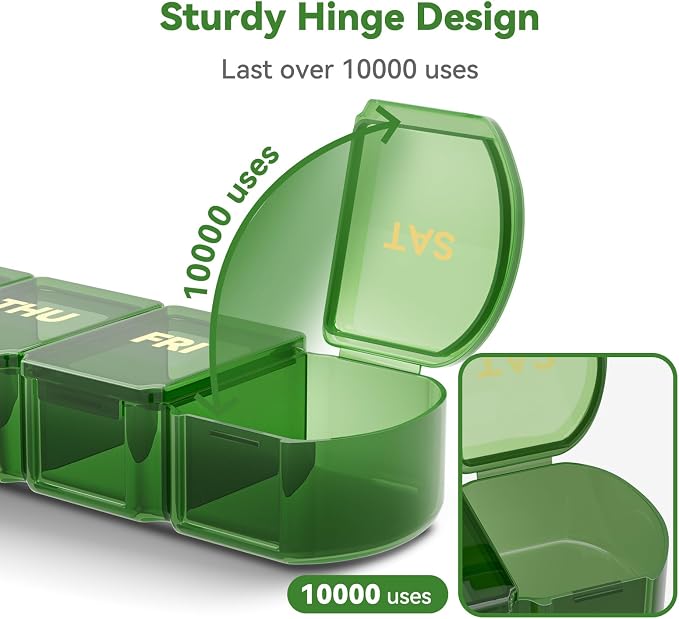 Large Pill Organizer Weekly - 7 Day Compartments with Easy-Open Design | SHIJOINYU XL Pill Box with High-Capacity, Daily Medicine Pill Organizer for Vitamins, Supplements, Fish Oils