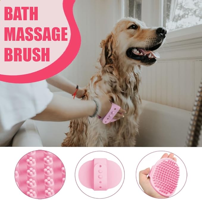 Dog Bath Brush Bathing Kit 5PCS - Pet Washing Brush, Dog Brush for Shorted Haired Dogs, Dog Scrubber for Bath, Scalp Scrubber Hair Bath Brush Set Pink