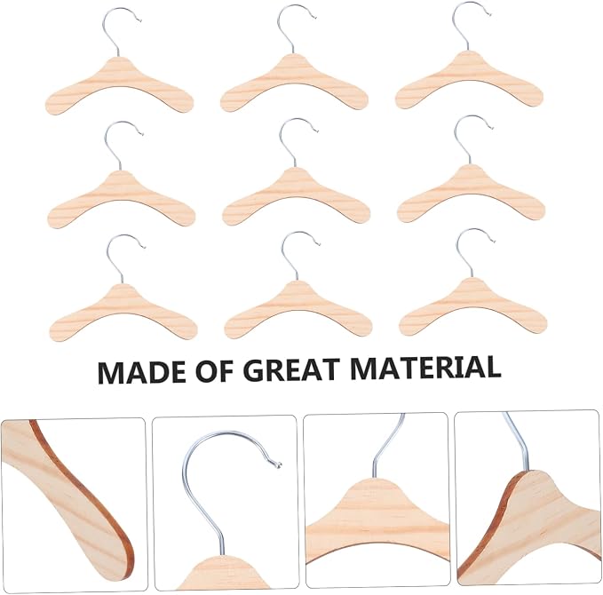 VICASKY 10pcs Pet Costume Rack Wooden Clothes Hangers for Dogs and Cats Small Strong Portable Apparel Organizer for Home Storage