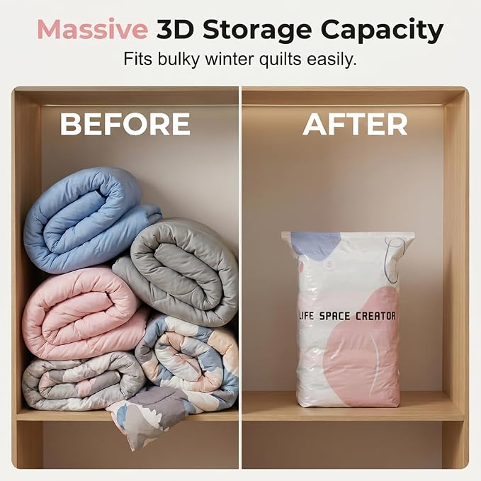 No‑Pump Vacuum Storage Bags, 2026 New Extra Large Space Saver Bag, Press & Seal Reusable Space Saver Bags, No Pump Needed, for Jumbo Clothes Bedding,Comforters,Off‑Season Gear (2, 100x80x30cm)