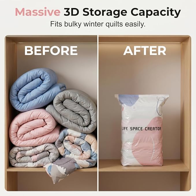 No‑Pump Vacuum Storage Bags, 2026 New Heavy-Duty Press & Seal For Clothes, Press & seal, No Pump Needed, Large Cube Vacuum Seal Bags, Reusable Space Saving Compression Bag (2PCS, 70 * 50 * 30CM)