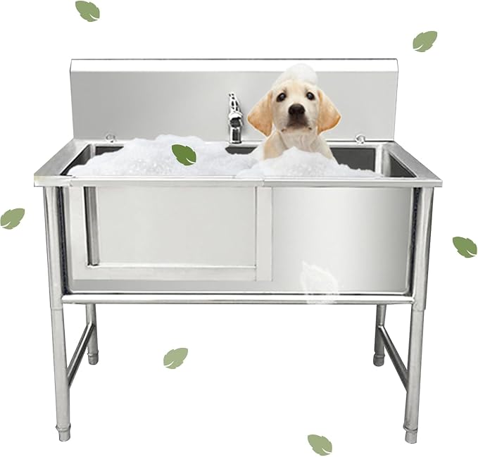 Professional Dog Bath Tubs,with Sliding Door,Dog Grooming Tub,Dog Washing Station for Home,Dog Bathing Station, Pet Wash Station,Dog Bathtub,Stainless Steel Pet Grooming Tub Sink,47in/120cm