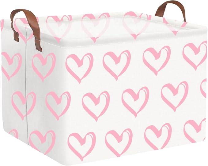 Collapsible Nursery Laundry Basket - Waterproof, Pink Heart Room Decor for Home