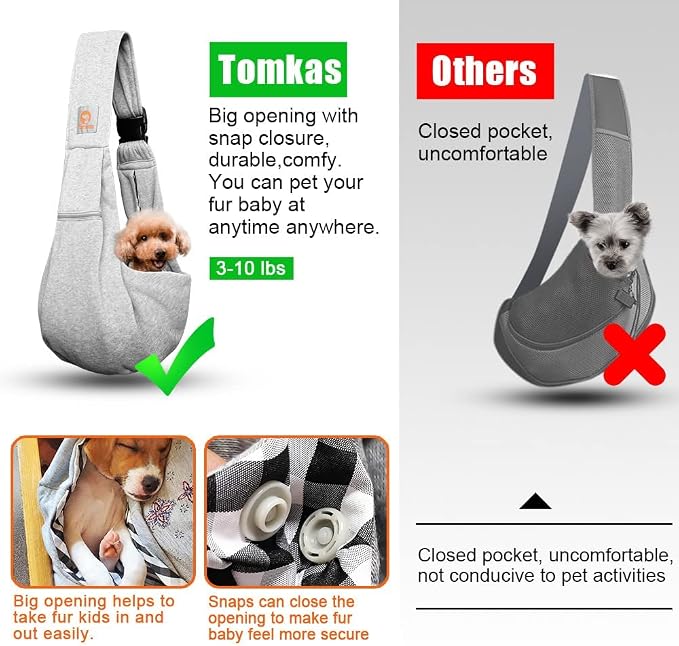 Tomkas Dog Cat Carrier Sling Zip Pocket & Adjustable Strap(M,Gray)