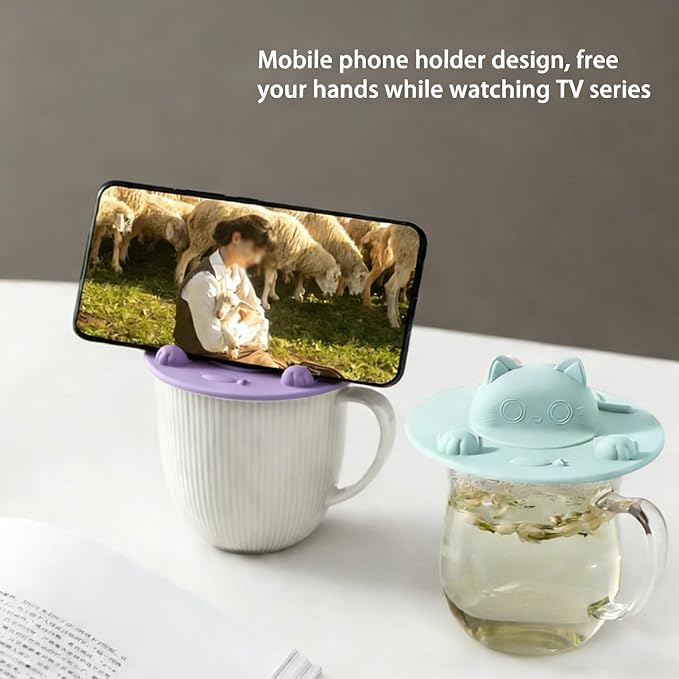 6 Pack Silicone Tea Bag Holders, Cat Mug Toppers, 4 inch | Reusable Drink Covers Help Retain Temperature and Shield Beverages from Dust, Pet Hair, Flies and Wasps