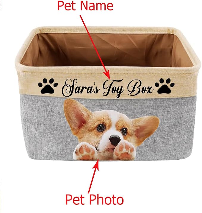 Personalized Dog Toy Box Storage Custom Dog Basket with Pet's Name Cat Toy Storage Gift for Pet Lovers (Blue)