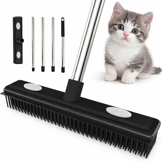 Carpet Rake Reusable Pet Hair Remover Rubber Broom with Squeegee for Pet Hair Removal Tool 59" Long Handle Cat and Dog Hair Remover for Area Rugs, Carpet, Hardwood Floor, Tile