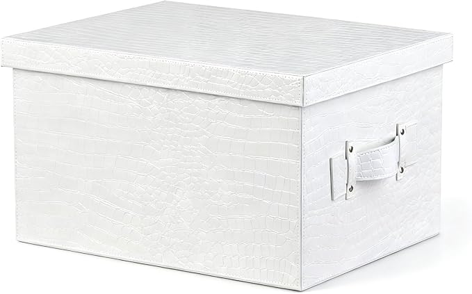Premium Leather Storage box With lid Reinforced Handle Stackable Multi Purpose Organizer for Home Office Garage Camping Dorm pet Supplies Outdoor Storage Cabinet(White,30cm/12in)