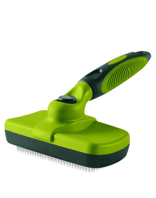 Self Cleaning Shedding Brush - Skin Friendly Grooming Tool for Dogs, Cats, and Puppies, Deshedding and Hair Removal for Long and Short Haired Pets (Green)