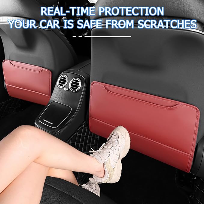 Zpana 2PCS Car Kick Mat Back Seat Protector, Microfiber Leather Vehicle Back Seat Cover with Storage Pocket, Automotive Backseat Anti-Kick Pad for Kids Pets, Universal for Truck SUV RV (Red)