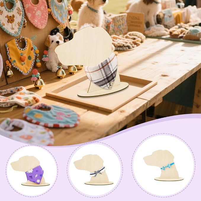 AHANDMAKER Dog Silhouette Display Stand, Wood Pet Bib Display Stands, Blank Wooden Dog Mannequin Scarf Holder Bandanas Display Photography Props for Dog Accessory Bib Bandana Scarf Store Display