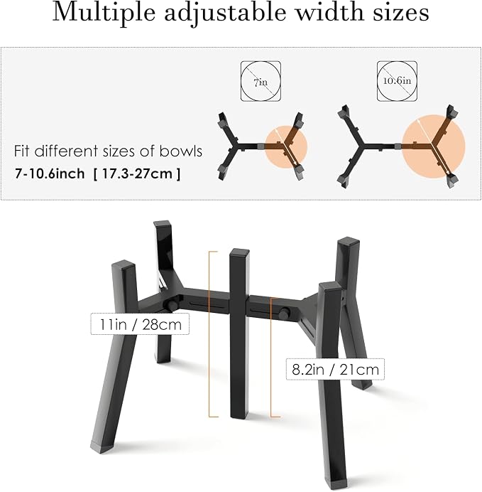 SHAINFUN Elevated Dog Bowl Stand for Medium Large Breeds, Adjustable Width for 7-10.6" Wide Bowls, 11" Tall Holder, 2-in-1 Raised Feeder (Bowl Not Included)