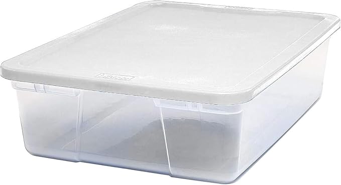 HOMZ Clear Plastic Storage Bins w/Snaplock Lids, 28 Qt, White, 2 Pack | Stackable Container Boxes for Bedroom, Bathroom, Garage, and Office Organization
