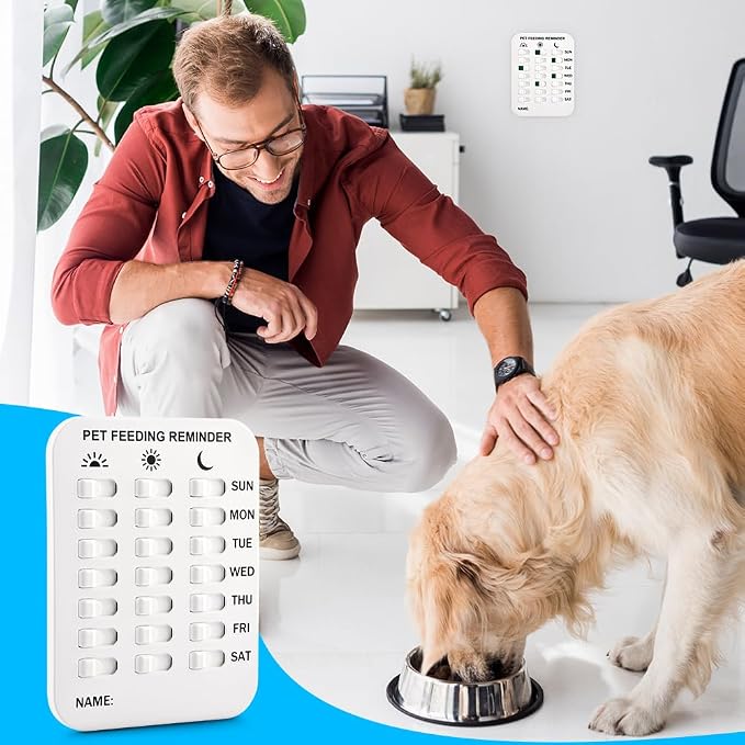 Dog Feeding Reminder, Magnetic Reminder Sticker, AM/Noon/PM Daily Indication Chart Feed Your Pets, Fridge Magnets and Double Sided Tape, Helps You to Track Pet Feeding & Medication