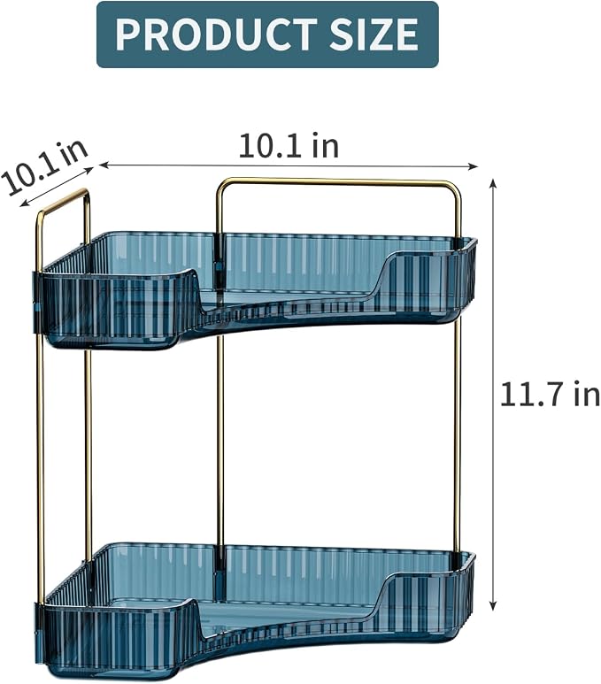 Corner Bathroom Counter Organizer Bathroom Countertop Shelf Makeup Organizer for Vanity Perfume Tray for Corner Storage (2 Tiers, Blue)