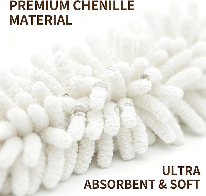 Cute Dog Chenille Hand Towel, 3D Puppy Hangable Fuzzy Ball Hand Towel Microfiber Super Soft Absorbent Bathroom & Kitchen Towels with Hanging Loop, Can Be Placed on the Sink Countertop (White+White)