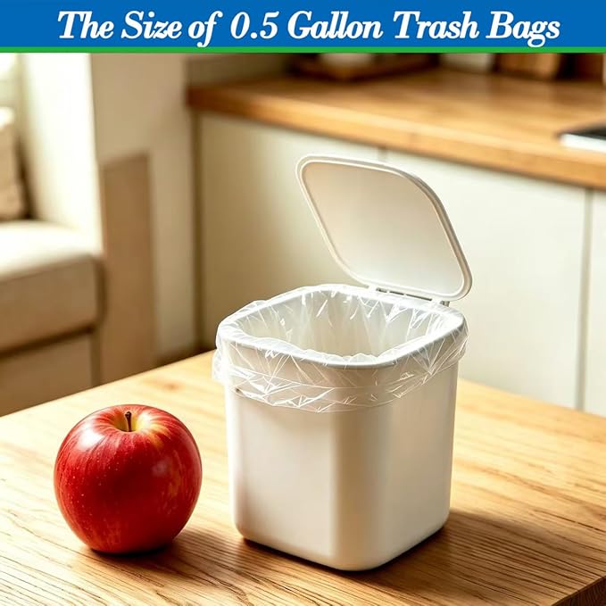 0.5 Gallon 350 pcs Mini Clear Trash Bags, Tiny Strong Garbage Bags,Small Plastic Bags for Desktop Trash Bin, Tiny Bathroom Trash Can Bin Liners,Mini Bags for Waste Basket Liner,Fit 2 Liters-Clear