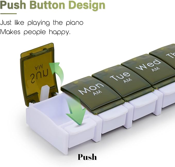 2 Week Pill Box, MOLN HYMY 7 Day Pill Organizer 2 Times a Day, Weekly Pill Container to Hold Medication, Vitamins Fish Oils (Green)