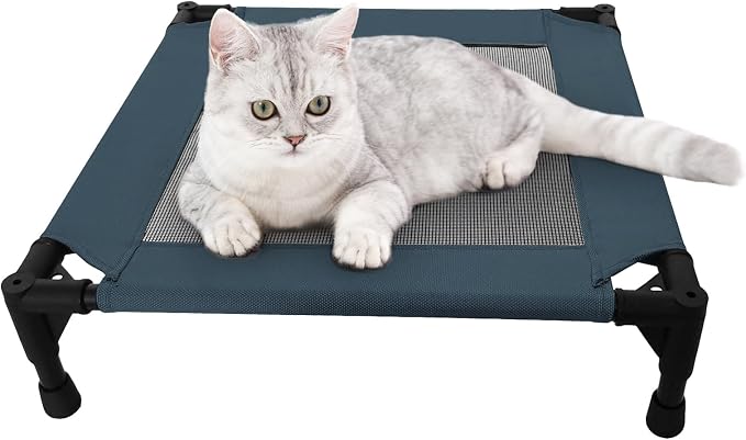 Pozico Elevated Pet Bed with Breathable Mesh for Small Cat and Dog, Raised Cooling Pet Cot for Puppy and Kitty, 18.9x18.9 inch (Navy Blue Bed)